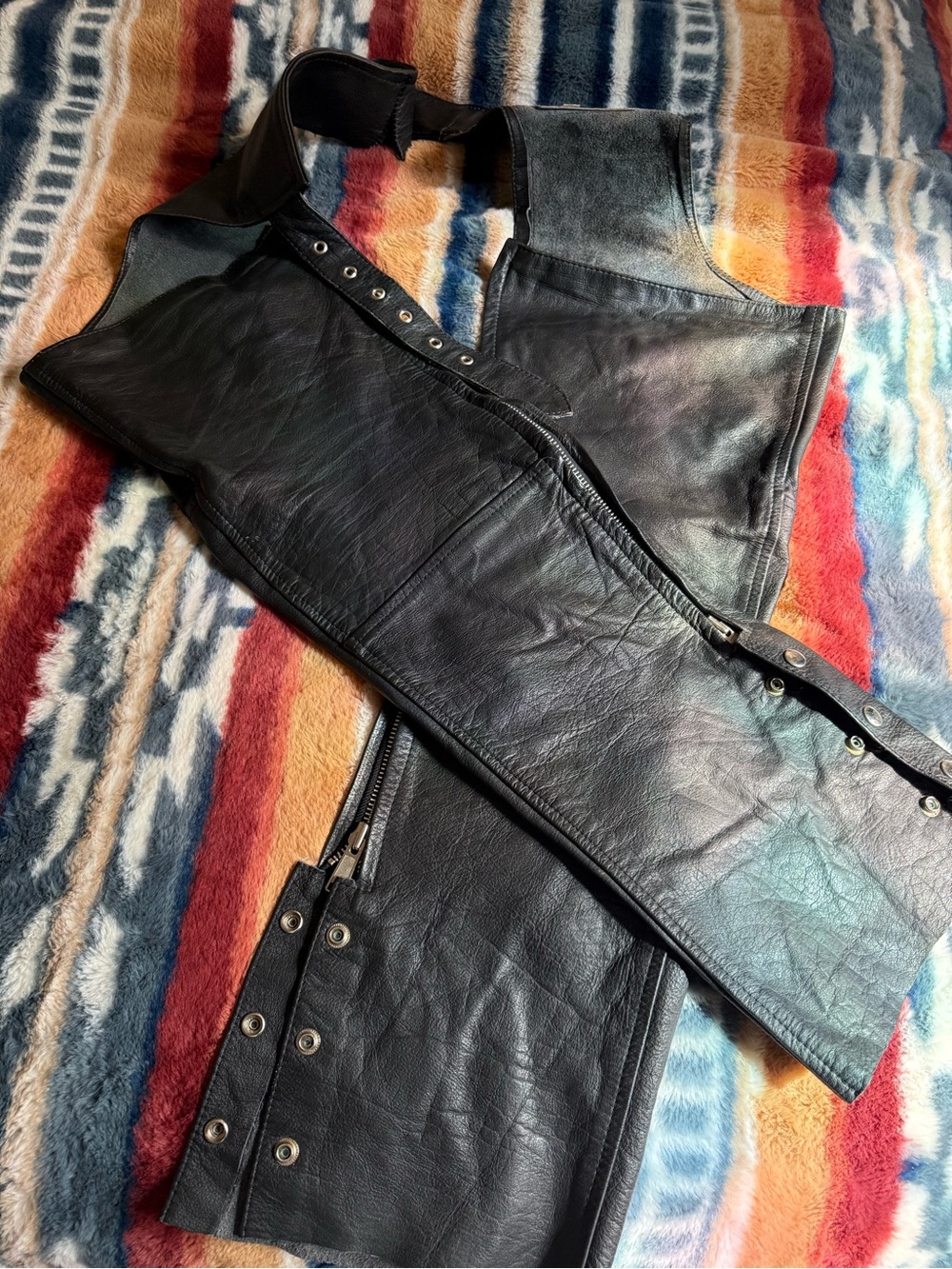 Highway One Black Leather Motorcycle Chaps - Picture 3 of 4